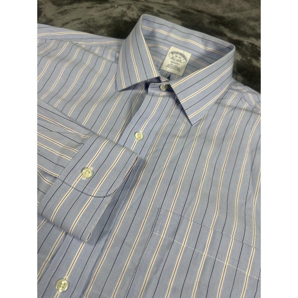 Brooks Brothers Regent Mens 16-35 Blue Check Button Up Shirt Striped